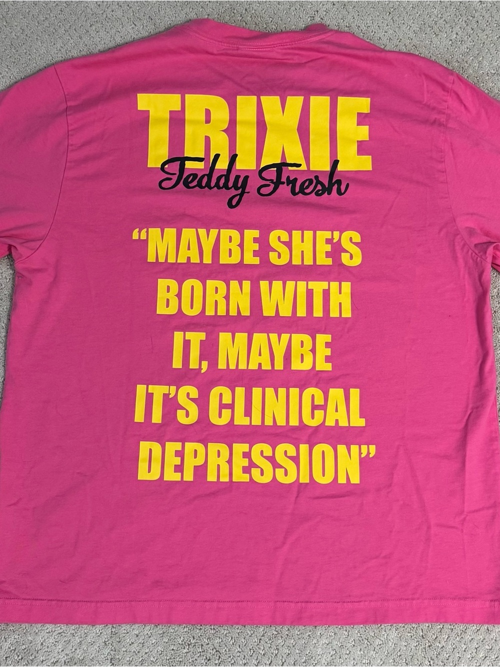 Teddy Fresh Pink Tee with Yellow Slogan